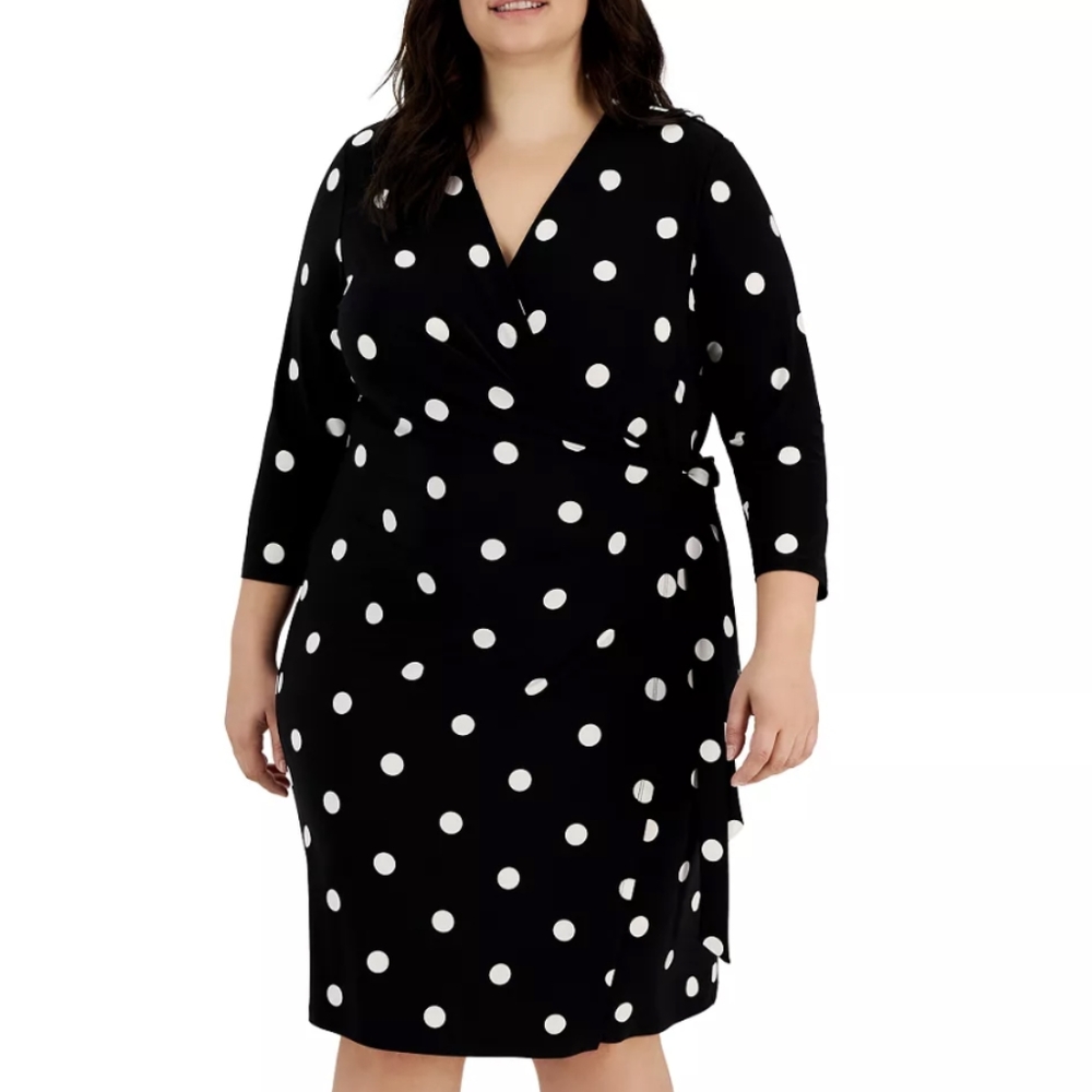 Anne Klein Plus Size Polka Dot Wrap Dress - 1X